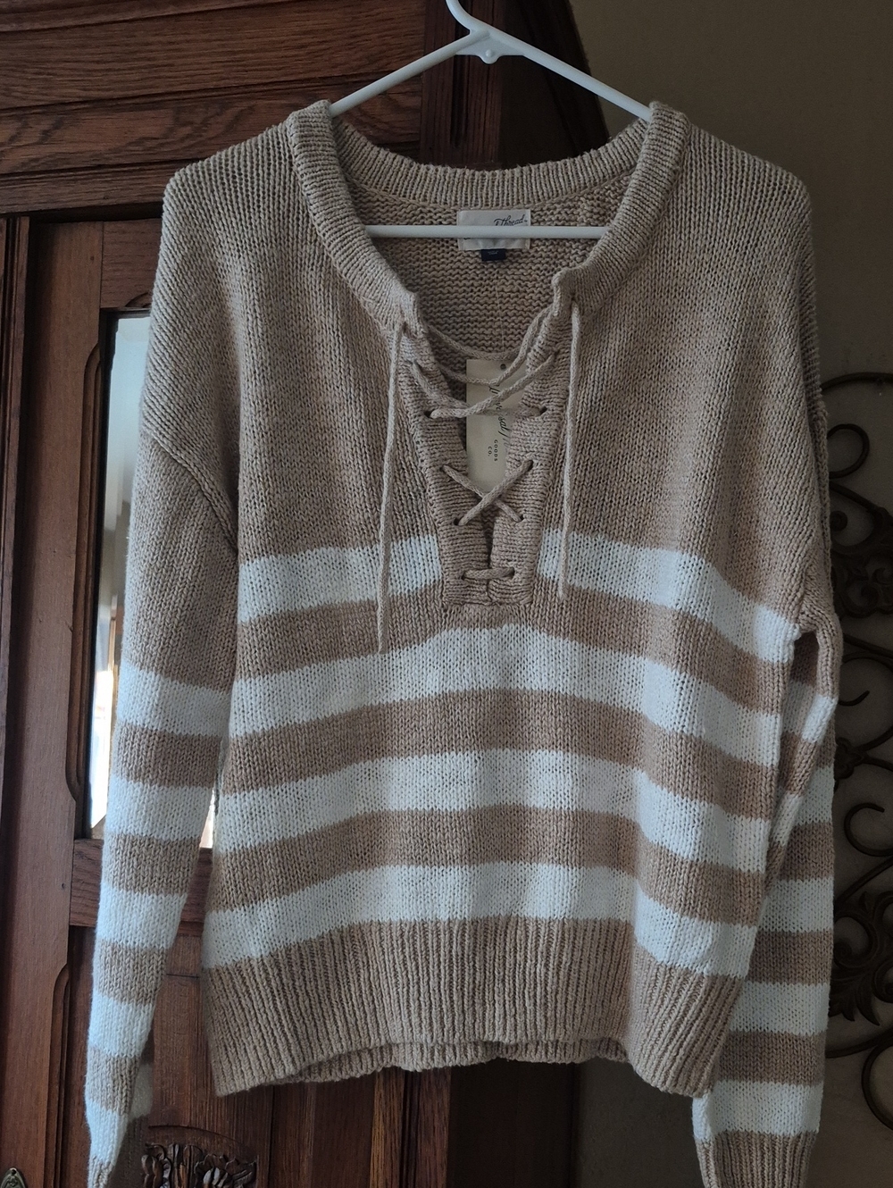 Universal Thread Lace-Up Striped V-Neck Sweater